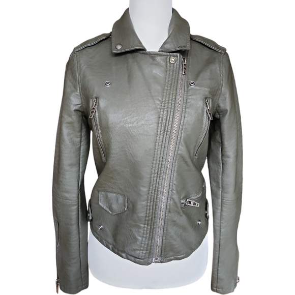 [BLANKNYC] Women's PU Leather Moto Jacket Olive Green - Picture 11 of 15